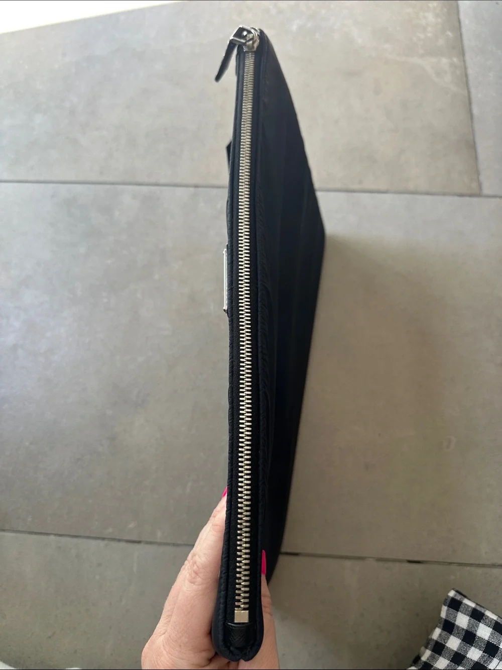 Prada Tessuto Black Nylon Clutch Bag Laptop Sleeve Silver hardware AUTH